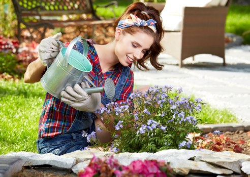 Professional landscaping services being performed
