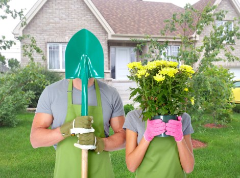Professional lawn mowing service in action